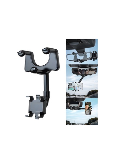 Youmex Araç Geribakış Aynası Telefon Tutucu - 3-6cm Kalınlık Uyumlu, Döner Ve Geri Çekilebilir Ar Navigasyon Stendi Siyah