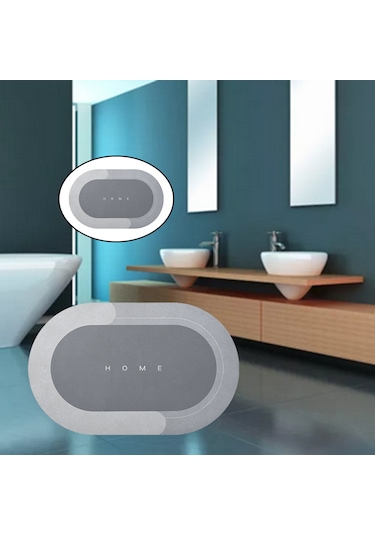 Suntek Kapı Paspası Giriş Çabuk Kuruyan Halı Zemin Gri 40x60cm Oval