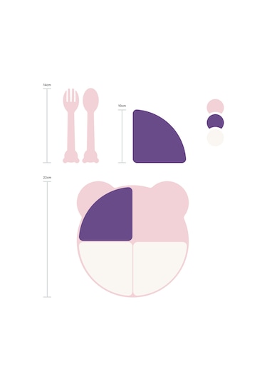 Tucklebery Buddy Mama Tabağı ve Çatal Kaşık Seti Pembe - Mor - Bej