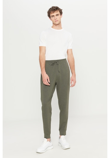 Erkek Hakı Melanj Standart Fit 2 İplik Cepli Rahat Recycle Pamuklu Jogger Eşofman Altı Hakı Melanj