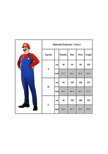 Super Ario Bros. Yetişkin Erkekler İçin Maskeli Balo Kostümü Cosplay Kostümü Kırmızı M Kırmızı M