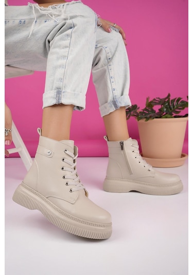 Muggo Lucinda Garantili Kalın Taban Fermuarlı Bağcıklı Kadın Postal Bot 001