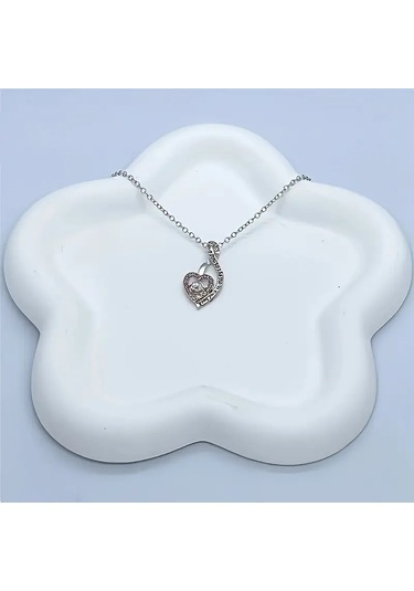 Rhineston 925 Ayar Gümüş Zincir Seni Seviyorum Yazılı Kalp Kolye Çok Renkli