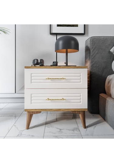 Panjurlu 2 Çekmeceli Komodin Pnj5002 Ekru Ceviz