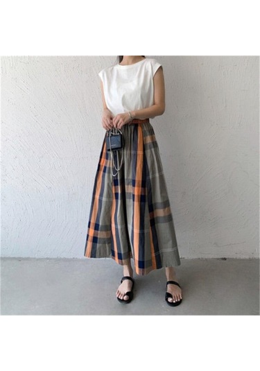 Qooth Kadınlar Rahat 8 Renk Büyük Ekose A-line Etek Tembel Elastik Bel Büyük Salıncak Uzun Etek Bahar Yaz Qt2055 Turuncu Qooth Kadınlar Rahat 8 Renk Büyük Ekose A-line Etek Tembel Elastik Bel Büyük Salıncak Uzun Etek Bahar Yaz Qt2055 Turuncu