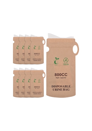 Geeksen 8 Adet Tek Kullandırımlık İdrar Torbası - Evrensel Kullanım - Araç, Kamp, Acil Durumlar - 27x13.2cm - Kağıt Malzeme Çok Renkli