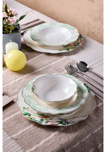 Porselen Bridy Bone 24 Parça 6 Kişilik Yemek Takımı Desenlı Desenli