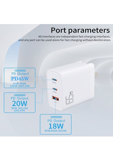 Gan 65w Pd45w Çift Type-c䀭 .0 Usb Çoklu Uyumlu Dizüstü Bilgisayar Adaptörü İngiltere Abd Tak Siyah