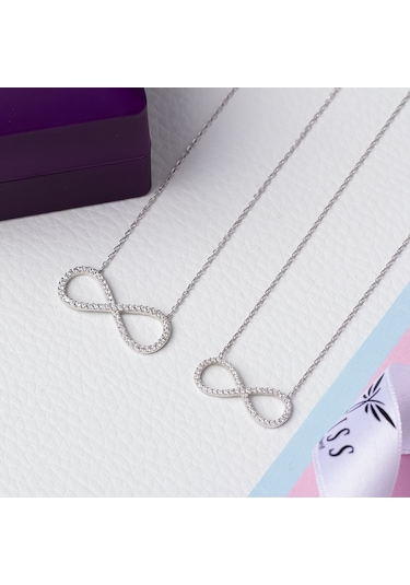 Sonsuzluk Küçük Model Zirkon Taşlı 925 Ayar Gümüş Kadın Kolye Gümüş - Rodyum