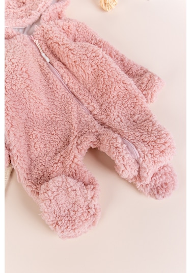 Kapüşonlu Welsoft Peluş Kışlık Kız/erkek Bebek Tulum Gülkurusu
