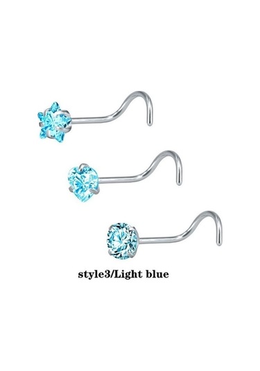 Novahub Açık Mavi 3 Adet/takım Paslanmaz Çelik Burun Halkası Çok Fonksiyonlu Zirkon Burun Damızlık Küpe Evrensel Yüzük Style3 Açık Mavi Açık Mavi