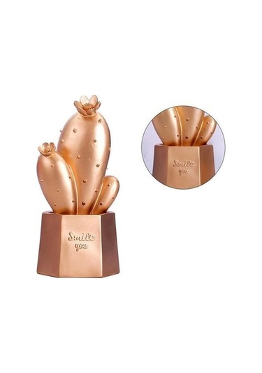 Buffer Led Işıklı Sevimli Kaktüs Dekoratif Masa Lambası Mini Biblo Gece Lambası Gold Diğer