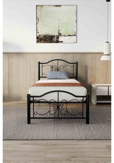 Argimo Pero Tek Kişilik Ferforje Metal Karyola Siyah