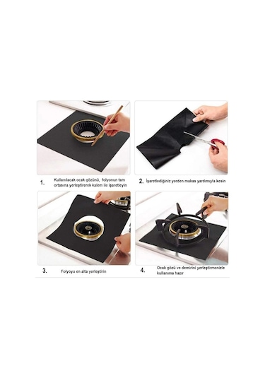 Siyah Renk Ocak Koruyucu Folyo Yanmaz Yapışmaz 4'lü Set Çok Renkli