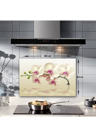 Decorita Krem Orkide | Cam Ocak Arkası Koruyucu | 40cm x 60cm