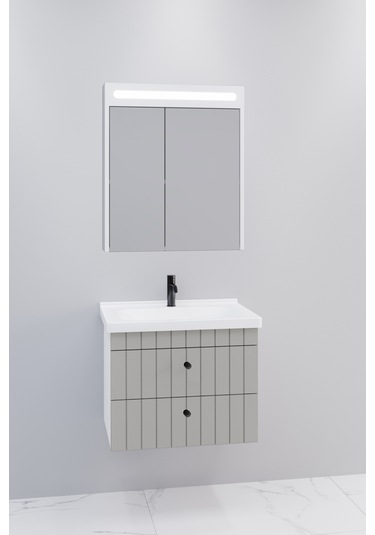 Petit 65 Cm Banyo Dolabı Npl Aynalı Gri - Boy Dolap Hariç Gri