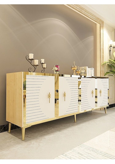 Ka1801dbg Tuna Konsol, Tv Sehpası Safirmeşe-beyaz-gold 180cm Safirmeşe-beyaz-gold