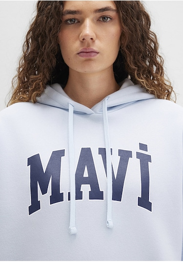 Mavi - Mavi Logo Baskılı Kapüşonlu Mavi Sweatshirt 1600361-70717 Mavi
