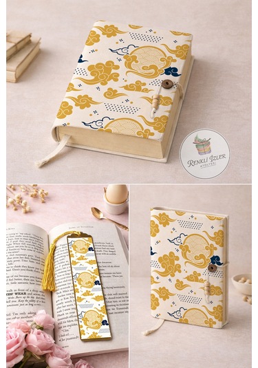 Kitap Kılıfı Ve Metal Kitap Ayracı Seti Japon Bulutlar