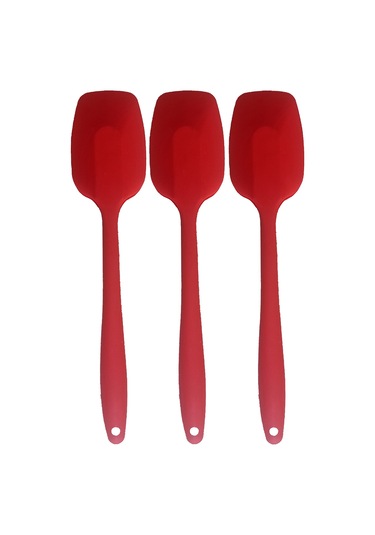 3lü Kırmızı Silikon Kaşık Seti Isıya Dayanıklı Yanmaz Yapışmaz
