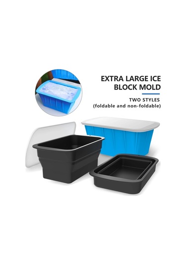 Katlanabilir Silikon Büyük Buz Küpü Tepsi Büyük Buz Kapaklı Kutu Siyah