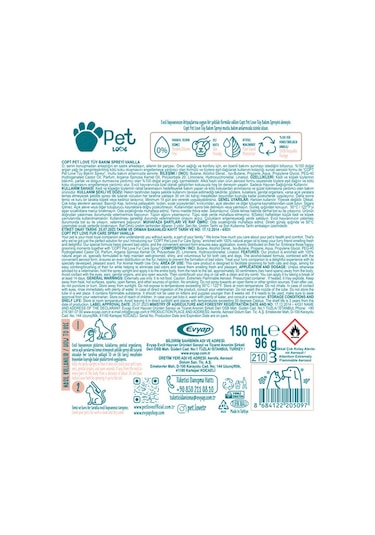 Pet Love Tüy Bakım Spreyi Vanilya Doğal Argan Yağlı 150 ML