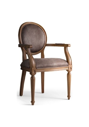 Madalyon Kolçaklı Ahşap Klasik Sandalye Ceviz