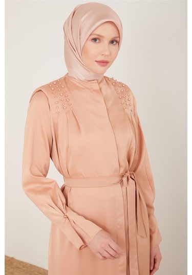 Armine Kolu Daraltılabilen İncili Ferace 23y8402 Latte Bej