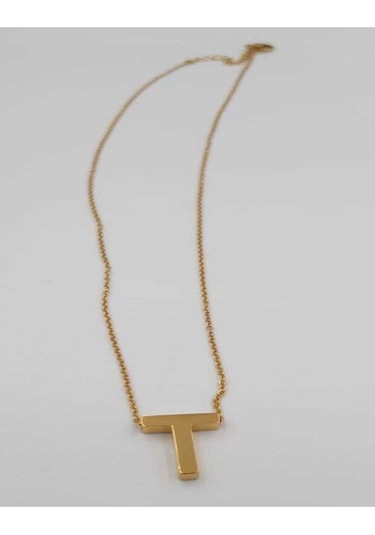 Vog Kişiye Özel Üç Boyutlu Çelik T Harf Sarı Renkdeniz Ve Havuz Suyuna Dayanıklı Paslanmaz Kolye Sarı