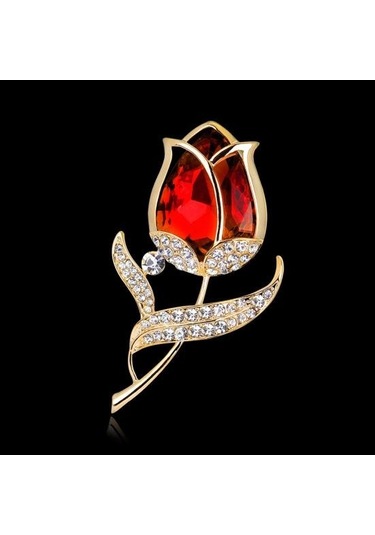 Yeşil Çiçek Yapay Elmas Broş Lale Cam Broş Yeşil