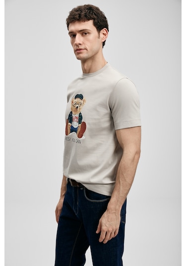 Lufian Teddy Modern Grafik T- Shirt Taş Taş 111020305100190 Taş
