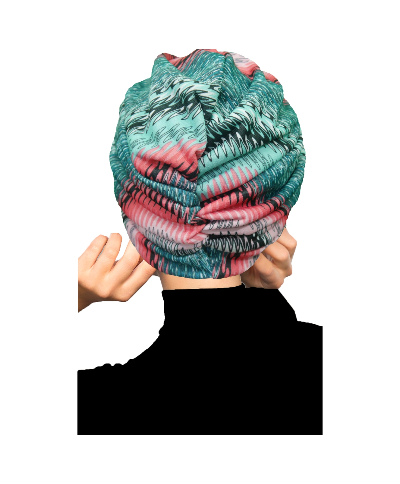 Mavera Model Renkli Desenli Çapraz Ve Bant Detaylı Astarlı Hazır Türban Tesettür Havuz Bonesi Yeşil