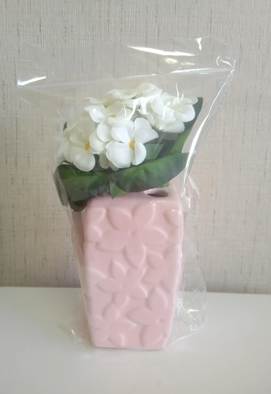 2 Adet Vazo Dahil,vazoda Çiçek,beyaz Yapay Çiçek,vazo Dekoratif Çiçekli Pembe 7x7x17cm Çok Renkli