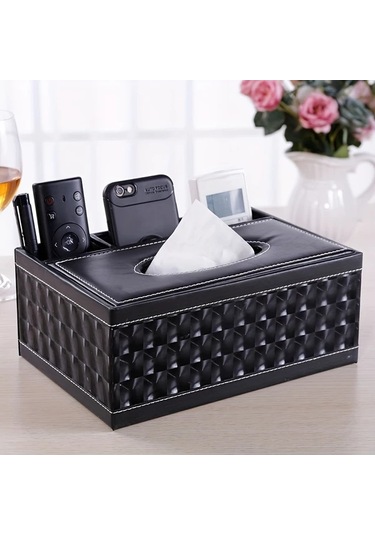 Tongdashop Beyaz Renkli Çok Bölmeli Şık Suni Deri Mendil Kutusu Telefon Ve Kumanda Saklama Beyaz