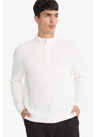 Defacto Regular Fit Dik Yaka Yarım Fermuarlı Sweatshirt F2821ax25auwt34 Beyaz