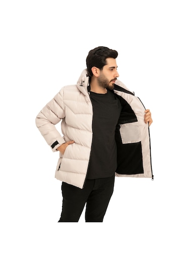 Erkek Taş İçi Polarlı Kapüşonlu Su Geçirmez Rüzgara Dayanıklı Şişme Kışlık Mont & Kaban & Parka Taş