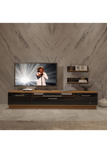 Decoraktiv Trio 4s Mdf Tv Ünitesi Tv Sehpası Ceviz - Siyah