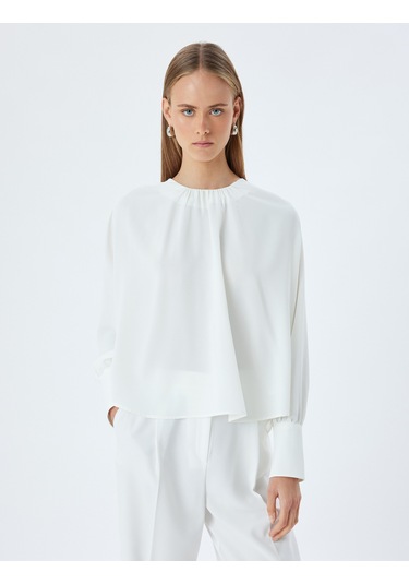 Koton Uzun Kollu Bluz Manşetli Yuvarlak Drapeli Yaka Krep Kumaş Kırık Beyaz 5wak60087uw Ekru Koton Uzun Kollu Bluz Manşetli Yuvarlak Drapeli Yaka Krep Kumaş Kırık Beyaz 5wak60087uw Ekru