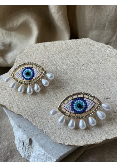 İnci Göz Ve Nazar Boncuğu Küpe Çok Renkli