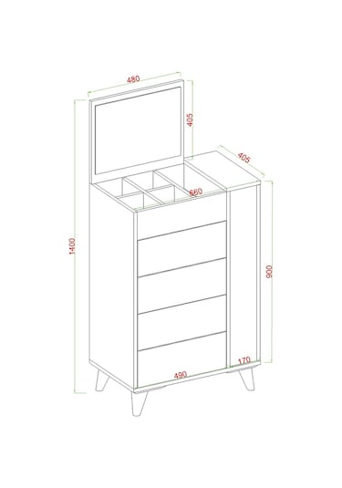Rose Aynalı Makyaj Masası, Şifonyer, Etijer, Çok Amaçlı Takı Dolabı, Beyaz Beyaz