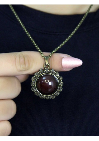 Doğal Taş Akik Doğal Taşlı Desenli Otantik Kadın Kolye 45 Cm Zincirli Euk28a Kırmızı