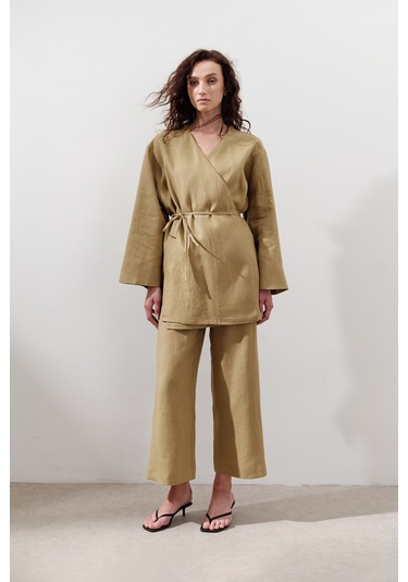 Keten Kruvaze Kapama Kimono Köri Köri