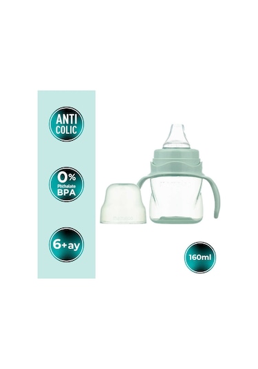 Mamajoo Antikolik Biberon 250 ml & Antikolik Akıtmaz Alıştırma Bardağı 160 ml – Powder Green