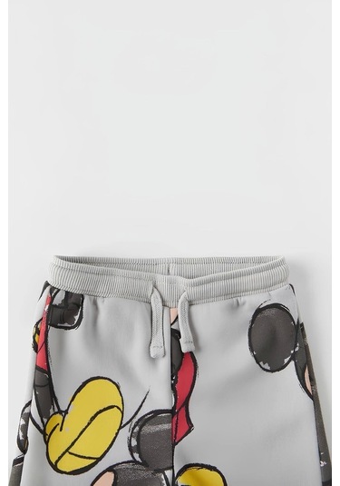 Unisex Çocuk Mickey Mouse Baskılı Gri 3 İplik Şardonsuz Kışlık Sweat Ve Eşofman Alt Üst Takım Gri