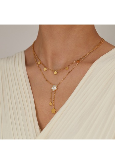 Sones Opk Gx2435 Vintage Basit Çift Katmanlı Yığılmış Püskül Çiçek Kolye Paslanmaz Çelik Kolye