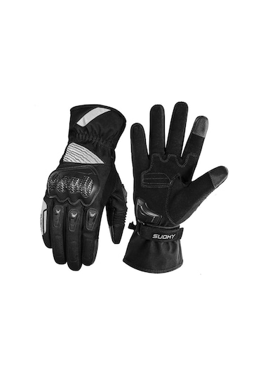 Tenfowee Kışlık Motosiklet Eldiveni: Su Geçirmez, Rüzgar Koruyucu, Uzun Boy, Dokunmatik Ekran Uyumlu, Siyah L