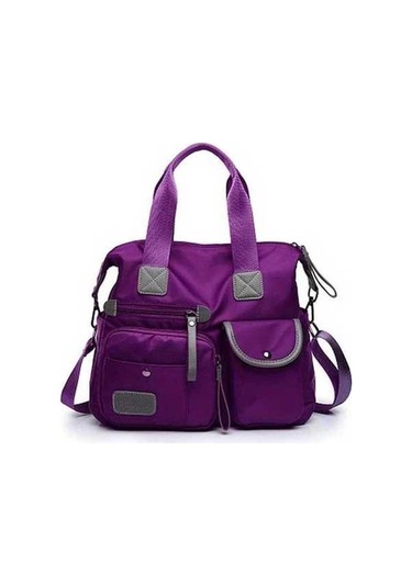 Trendooze Sunshine011 Kadın Mor Nylon Çanta Askılı Fermuarlı Bölmeli Okul İş Seyah Mor