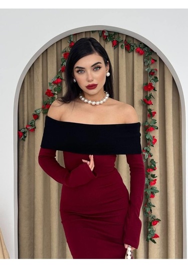 The İstanbul Leonidas Madonna Yaka Elbise Bordo