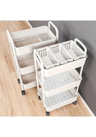 Tongxida Çok Yönlü 3 Katmanlı Beyaz Plastik Depolama El Arabası, Çok Renkli, Uygun Herkes İçin Çok Renkli