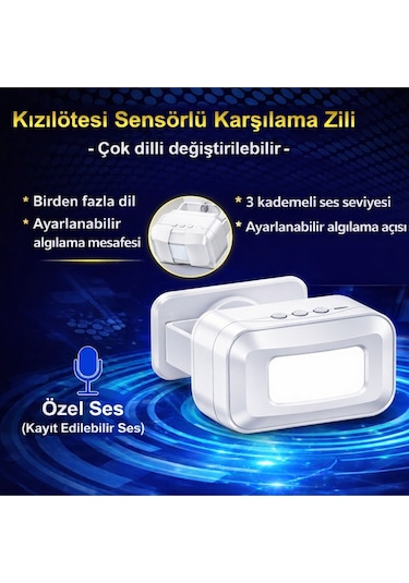 Hareket Sensörlü Kablosuz Kapı Zili 20 Melodi, Çok Dilli Karşılama C50